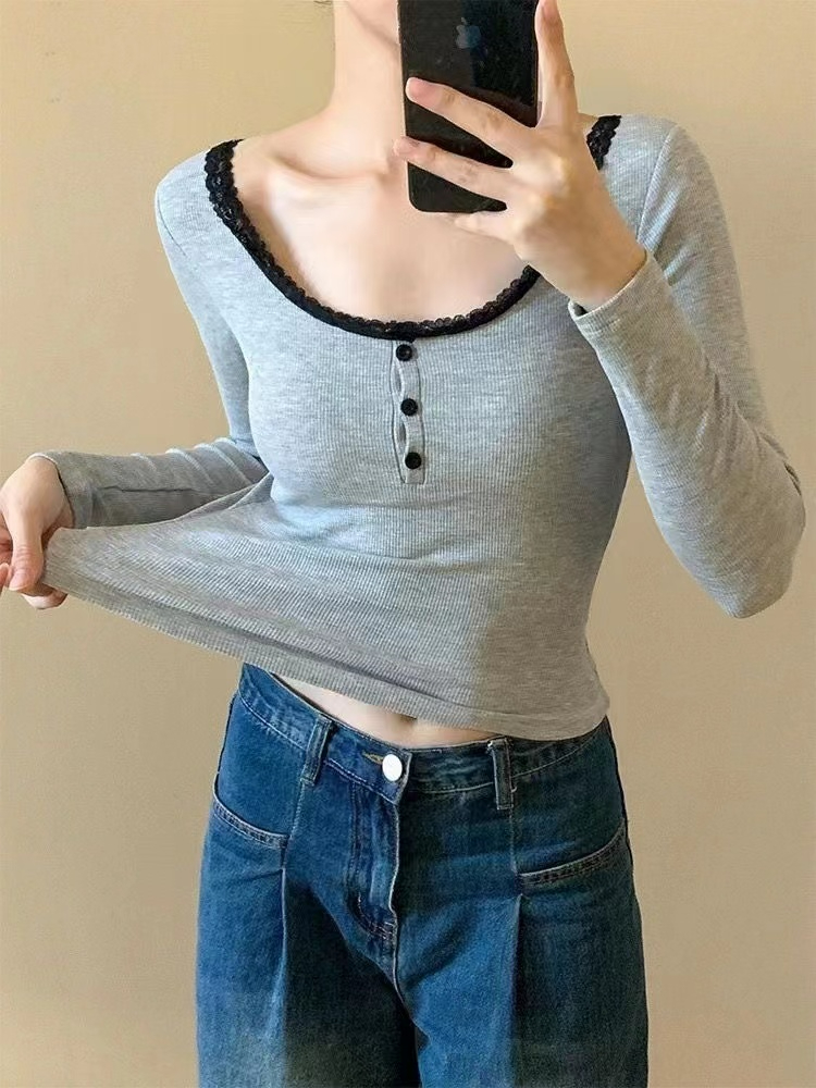 已出貨 韓版辣妹設計感長袖T恤女春秋季新款修身顯瘦短款上衣