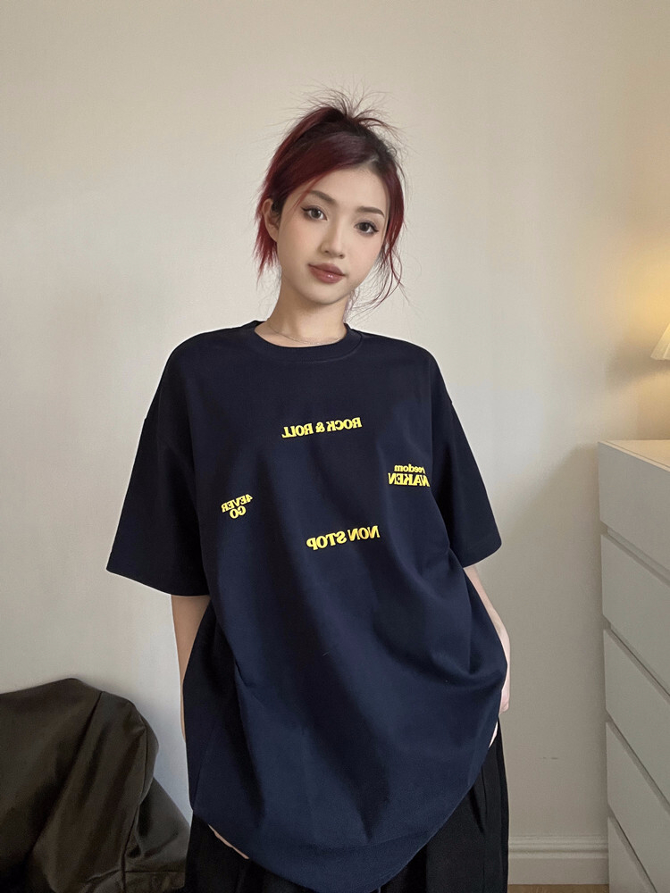 Official picture 220g/combed cotton back collar with seamed edge S-XXXL summer short-sleeved T-shirt for women