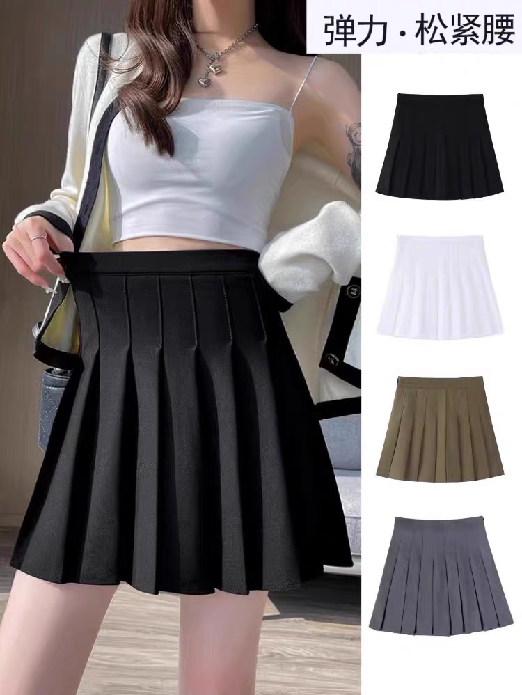 Lined elastic elastic pleated skirt women's skirt petite K short skirt