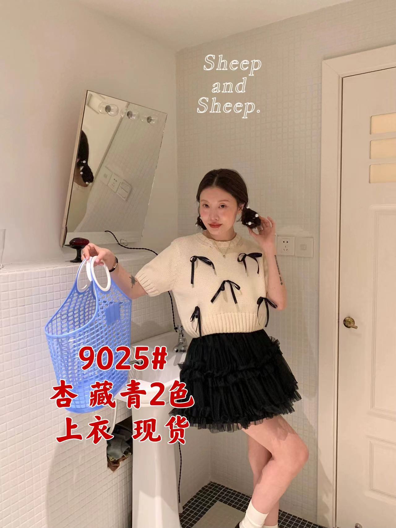 ovinsyang 蝴蝶結短款毛衣女春秋2024新款甜美少女慵懶風針織上衣