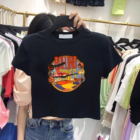 Black short-sleeved T-shirt women's ins super hot summer Korean style high-waisted navel-baring student short top trendy