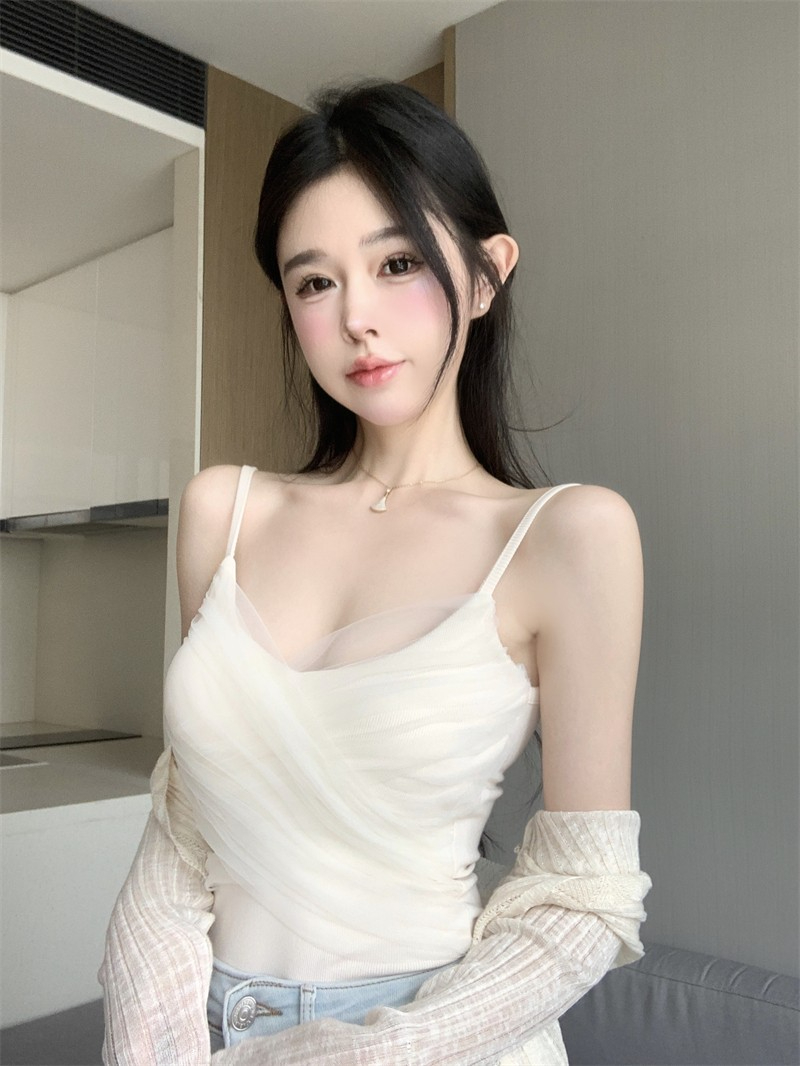 網紗吊帶背心女內搭+冰絲針織夏季開衫外搭薄款空調衫兩件套甜美