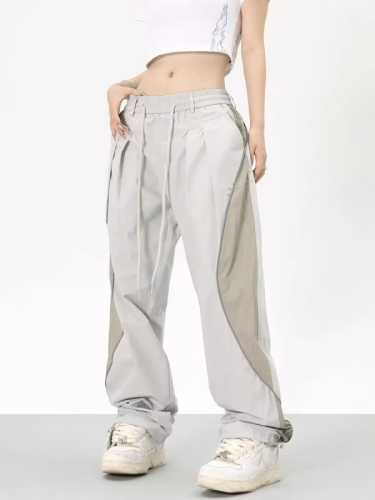 American loose straight light gray contrasting color casual pants for women summer thin hip-hop street dance pants casual trendy brand foot binding