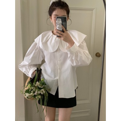 Korean ins niche retro style age-reducing doll collar shirt for women 2023 new autumn long-sleeved shirt top