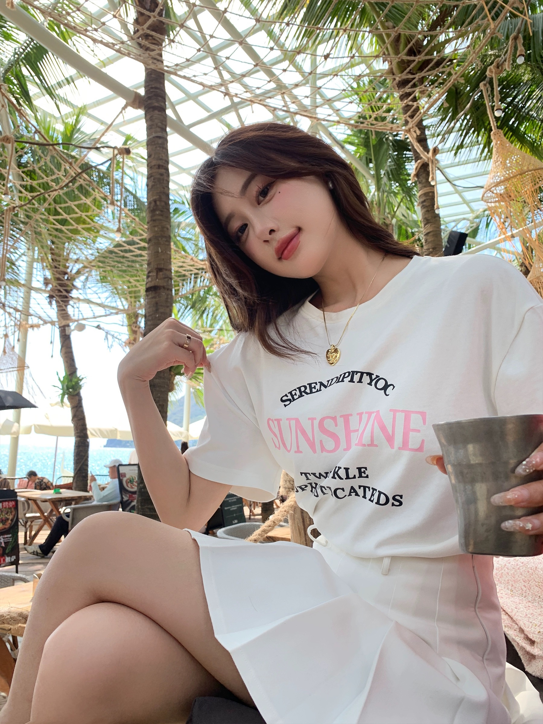 Pink letter daily casual versatile printed round neck short-sleeved T-shirt women's bottoming shirt top