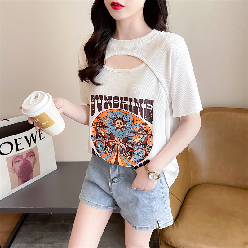 Actual shot of 2024 summer Korean style loose waffle POLO collar patch large size short-sleeved T-shirt for women