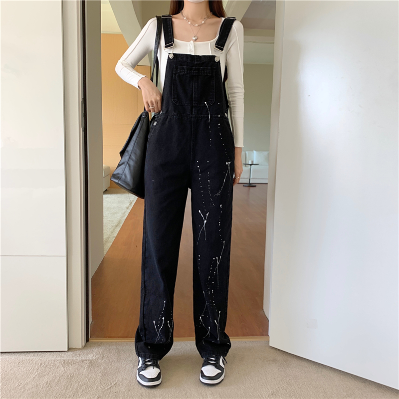 實拍胖mm大碼女裝胖MM韓版潑墨高腰牛仔褲闊腿褲 S-5XL200斤