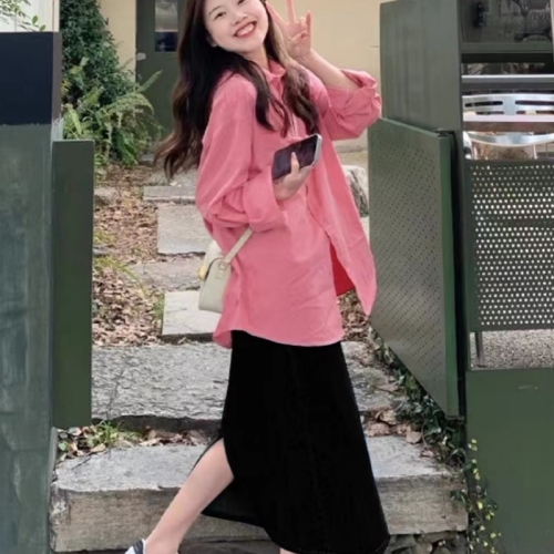 Early spring new style tea-style complete set of salt-style outfits to look slimming, cover the flesh, sweet and spicy, age-reducing shirt, denim skirt suit for women