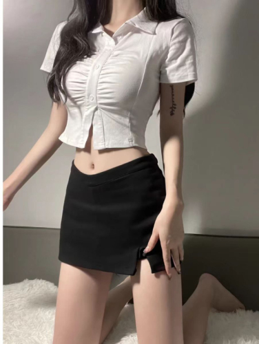 Official picture of shirts, hot girl tops, sexy pure desire, slim fit, figure-showing, pleated short-sleeved shirts