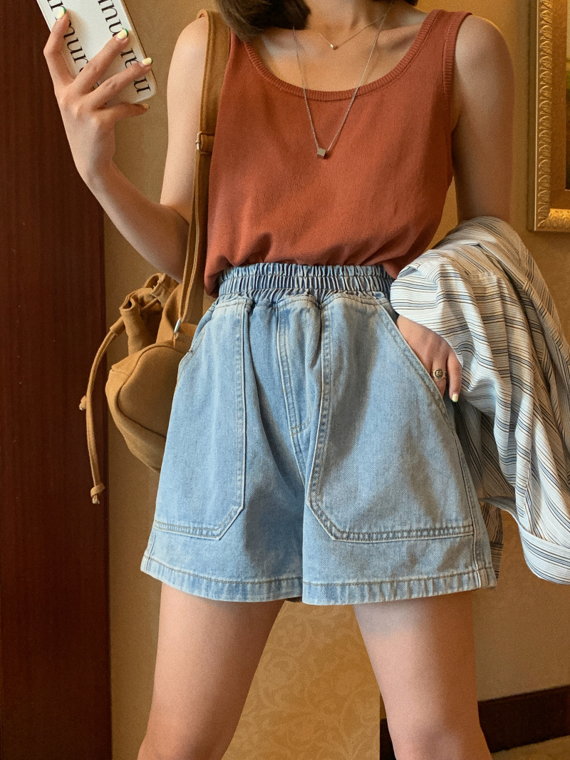 Lulu lulu denim shorts for women summer thin new year new loose high waist wide leg pants for small people