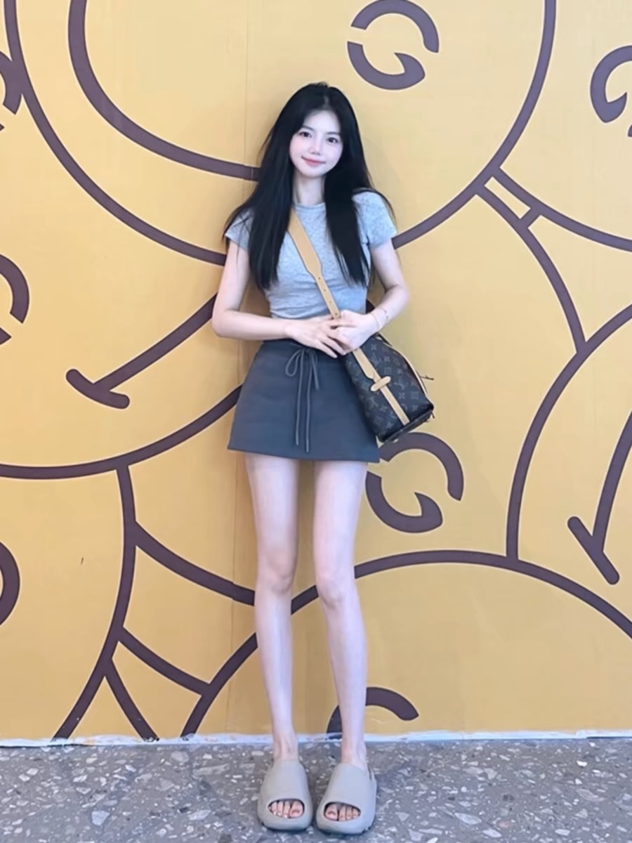 Sweet and Spicy Style Drawstring Casual Sports Gray Skirt Female Hot Girl Hip Skirt High Waist Slimming Slim A-Line Skirt