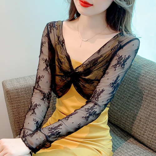 Already shipped 2024 spring and summer new slim-fitting short lace shirt blouse with long sleeves and sun protection