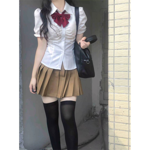 Pure lust hottie waist-cinching short skirt jk uniform suit new gray pleated dress for women