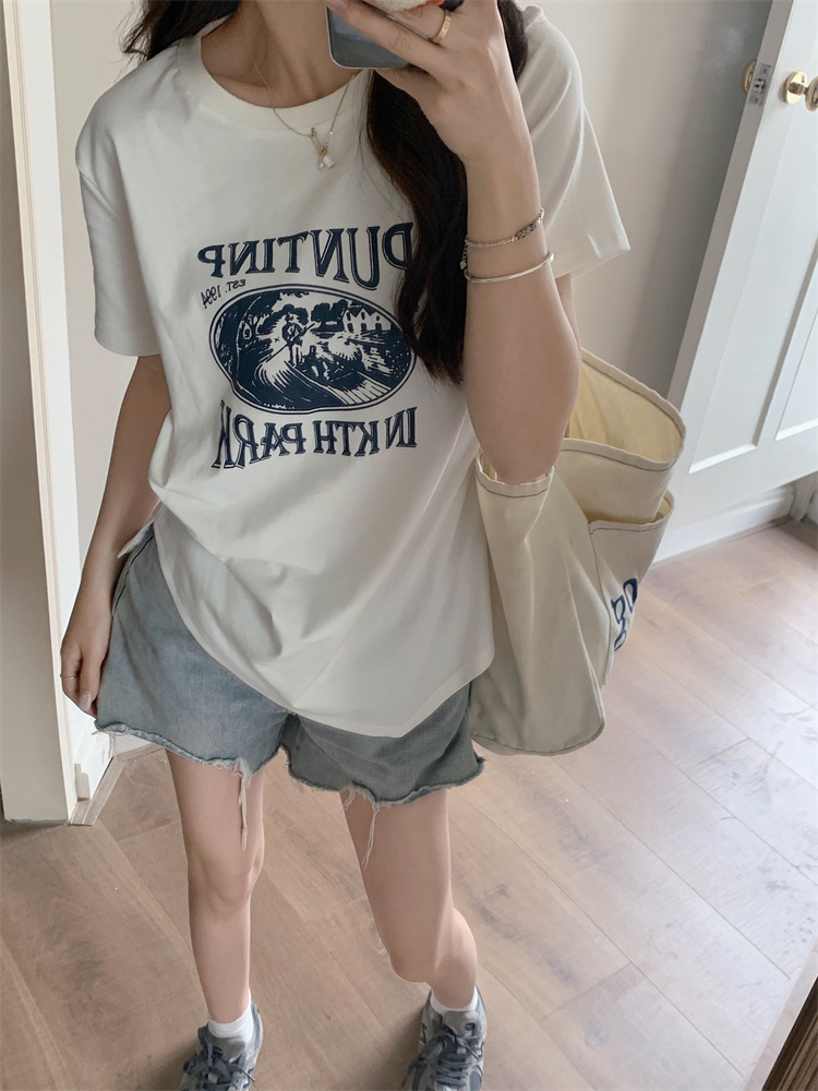A04 real shot~Large size irregular slim top for women summer new design niche short-sleeved T-shirt