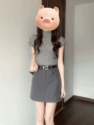 Korean style small tall fashionable spring suit new women's short-sleeved sweater + skirt two-piece set