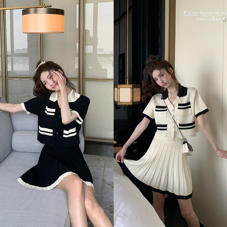 Artist Album ~ Exquisite Xiaoxiang Knitted Short-Sleeved Summer Thin Contrast Color Suit