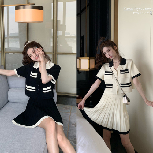 Artist Album ~ Exquisite Xiaoxiang Knitted Short-Sleeved Summer Thin Contrast Color Suit