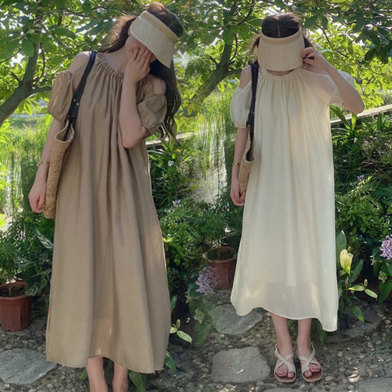 2024 Spring and Summer New Korean Style Loose Off-Shoulder French Large Size Women's Fat MM Dress M-4XL 200 Jin