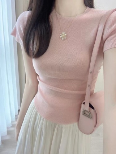 Tea style high-waist A-line skirt for small women new summer gentle pink suit