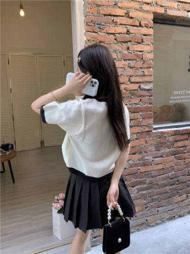 Small salt style outfit for women summer new college style sweet love T-shirt pleated short skirt two-piece set