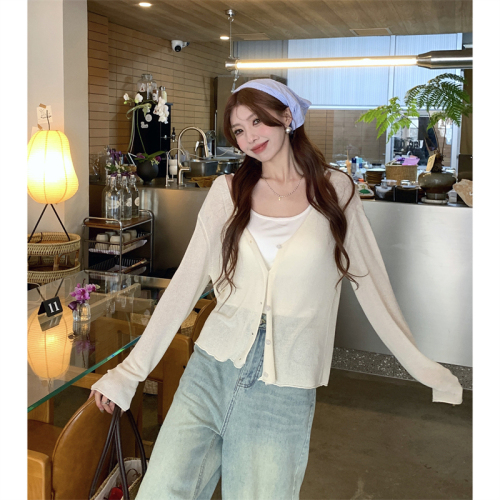 Actual shot~Spring new style~2024 sun protection cardigan for women spring thin outer shawl blouse knitted air-conditioning shirt