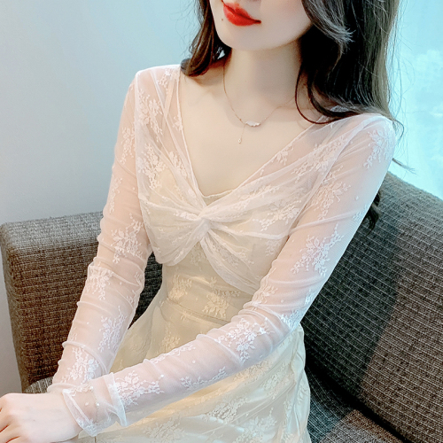 Already shipped 2024 spring and summer new slim-fitting short lace shirt blouse with long sleeves and sun protection