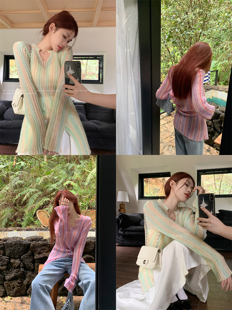 Real shot tie-dye gradient sweater 2024 spring design loose striped sun protection top