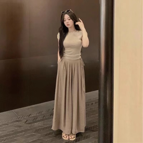 Suit women's summer slimming tea-style outfit to reduce age, top, skirt, pants, dopamine outfit, complete set