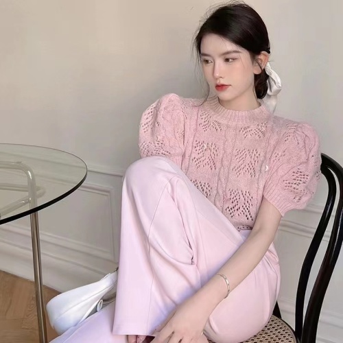 Summer style, age-reducing and chic design, small fragrance style, professional pink casual wide-leg pants two-piece suit for women, fashion