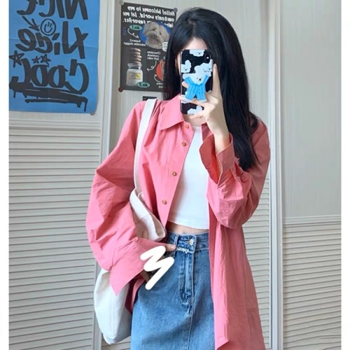 Rose red shirt women's summer design niche high-end sun protection shirt cardigan jacket Hong Kong chic top