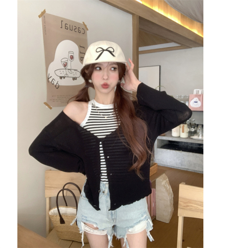 Actual shot~Spring new style~2024 sun protection cardigan for women spring thin outer shawl blouse knitted air-conditioning shirt