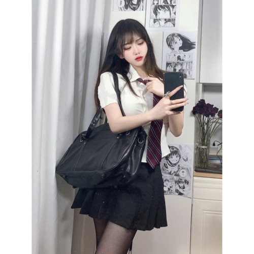 Liberal arts student white short-sleeved JK black box pleated skirt lady college style suit