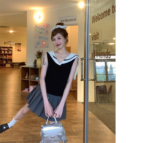 Actual shot~Spring new style~2024 spring new style Xiaoxiang girly navy collar hot girl sweater vest