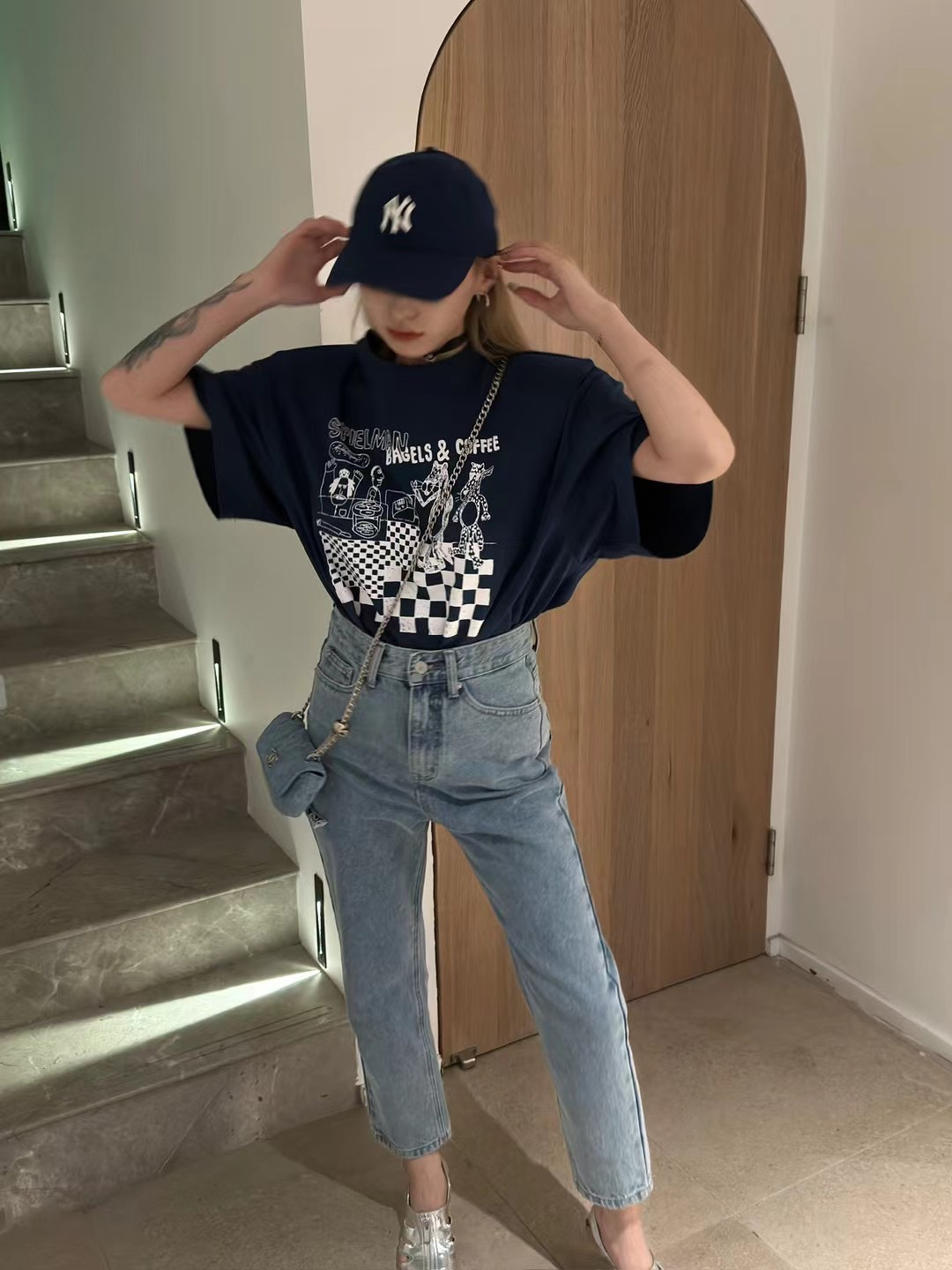 Official Photo Caishenjia 2024 Early Spring New Letter Printed Loose Western Style Short Sleeve T-Shirt for Women