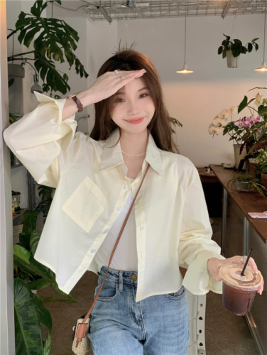 Real shot!  Simple design short shirt women's Korean shirt jacket 2024 spring new versatile top