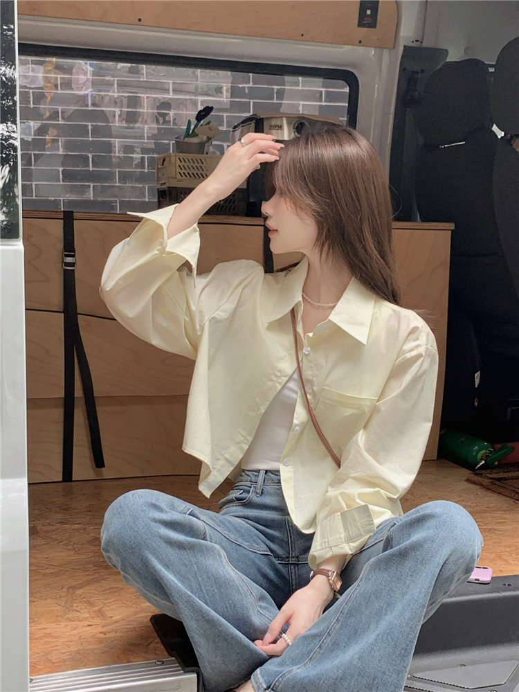 Real shot!  Simple design short shirt women's Korean shirt jacket 2024 spring new versatile top