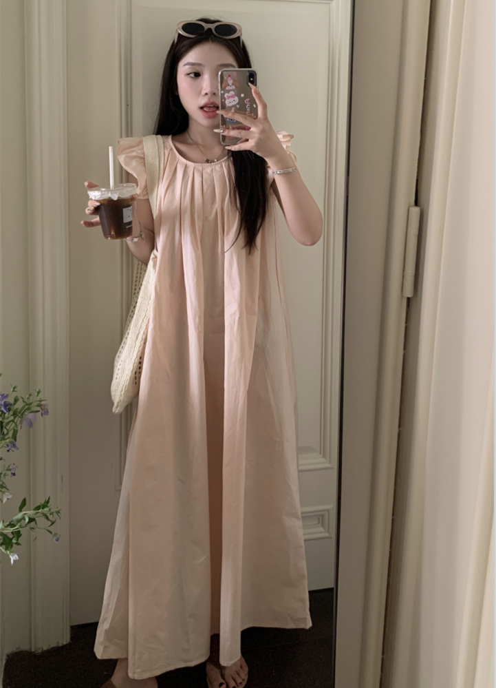 Real shot~!  Feifei sleeves, loose and thin Korean style long dress