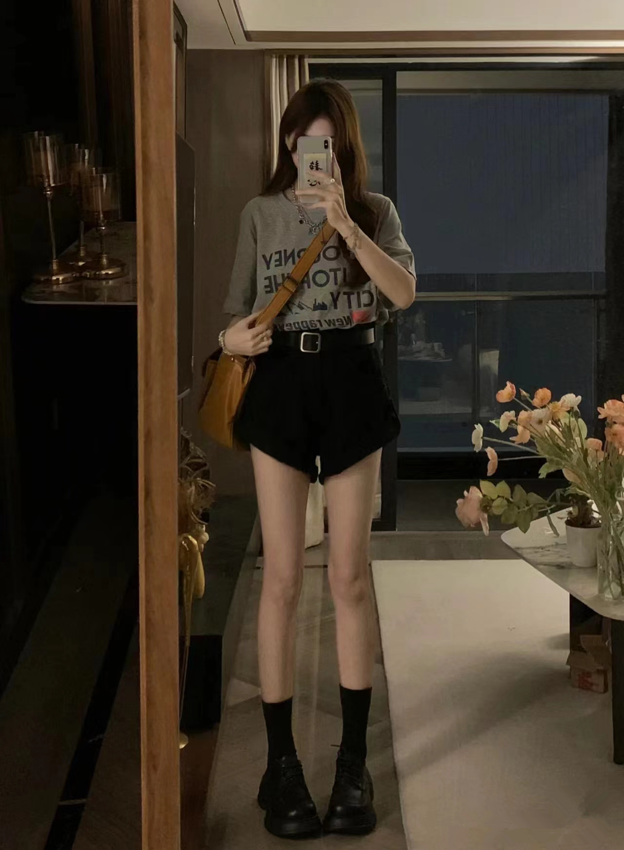 Summer new style letter printed short-sleeved top + high waist denim shorts for hot girls A-line hot pants