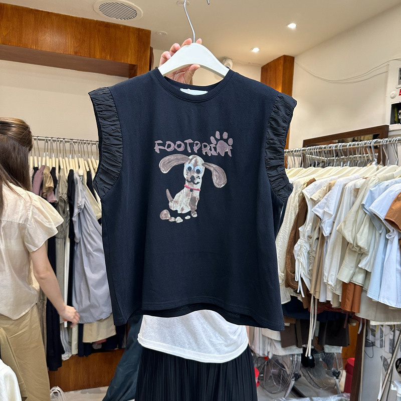Pure cotton back strip 200g combed tightly sleeveless vest t-shirt women's printed flying sleeves Tmall quality