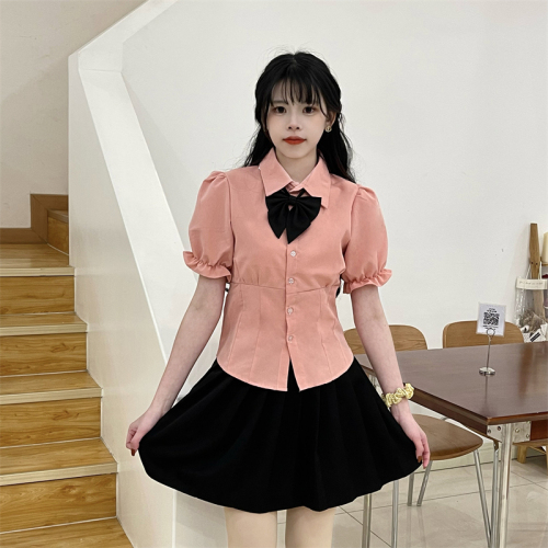 Liberal arts student white short-sleeved JK black box pleated skirt lady college style suit