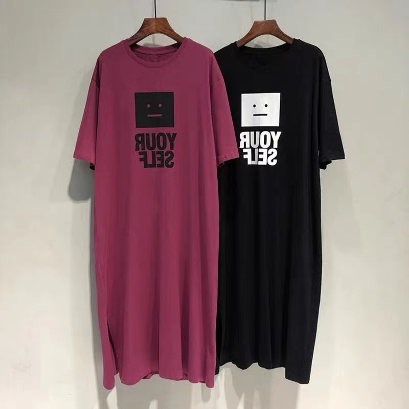 仿棉牛奶絲# 新款大版可愛印花T恤連衣裙女寬鬆顯瘦MM短袖裙子