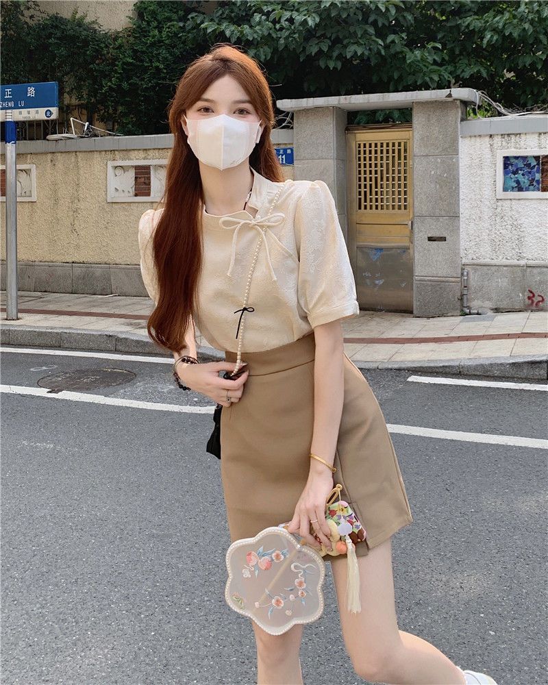 一整套茶系名媛炸街減齡洋氣小香風包臀裙職業兩件套裝女2024夏季