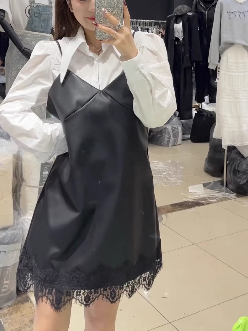 寬鬆時尚百搭pu皮吊帶連衣裙女夏2024名媛風氣質潮