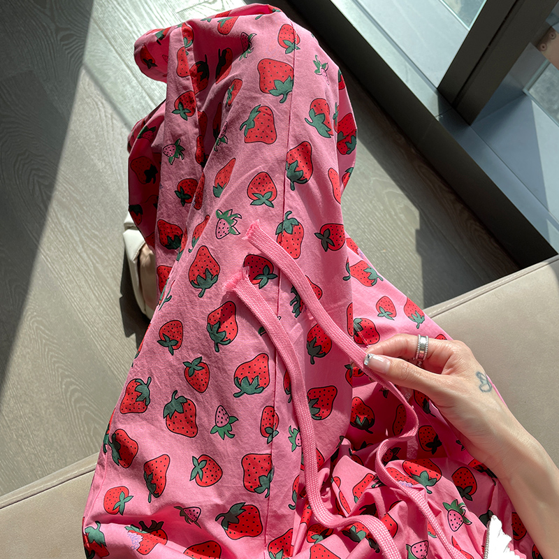直筒闊腿褲女夏季薄款寬鬆九分小個子粉色印花防蚊涼涼褲