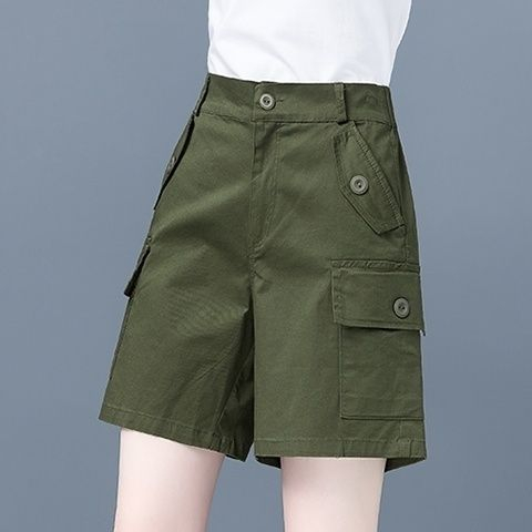 純棉工裝褲女五分短褲女夏季寬鬆高腰百搭顯瘦中褲薄款闊腿休閒褲