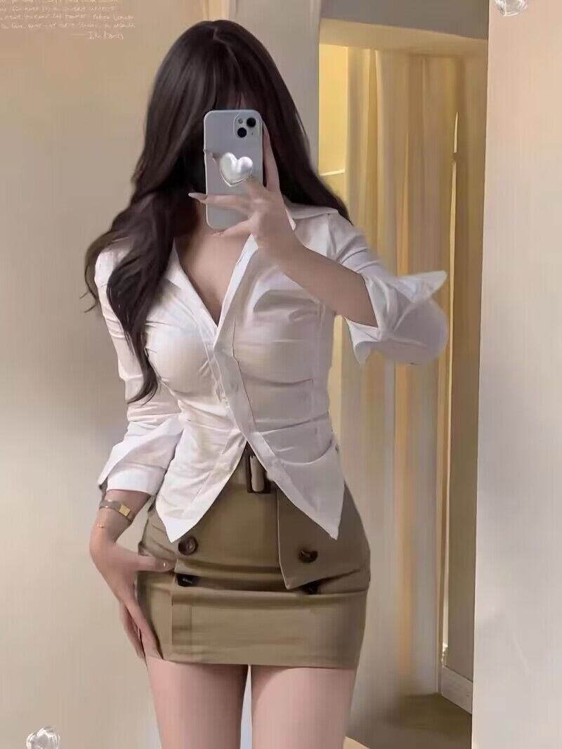 春季一整套穿搭女2024新款辣妹時尚減齡襯衫收腰包臀半身裙兩件套