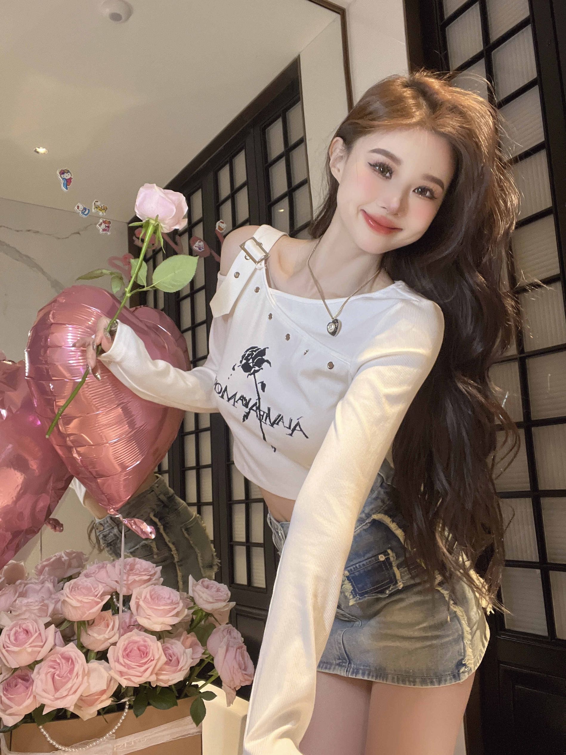 不規則露肩長袖T恤女春季韓版新款辣妹設計感修身顯瘦上衣潮