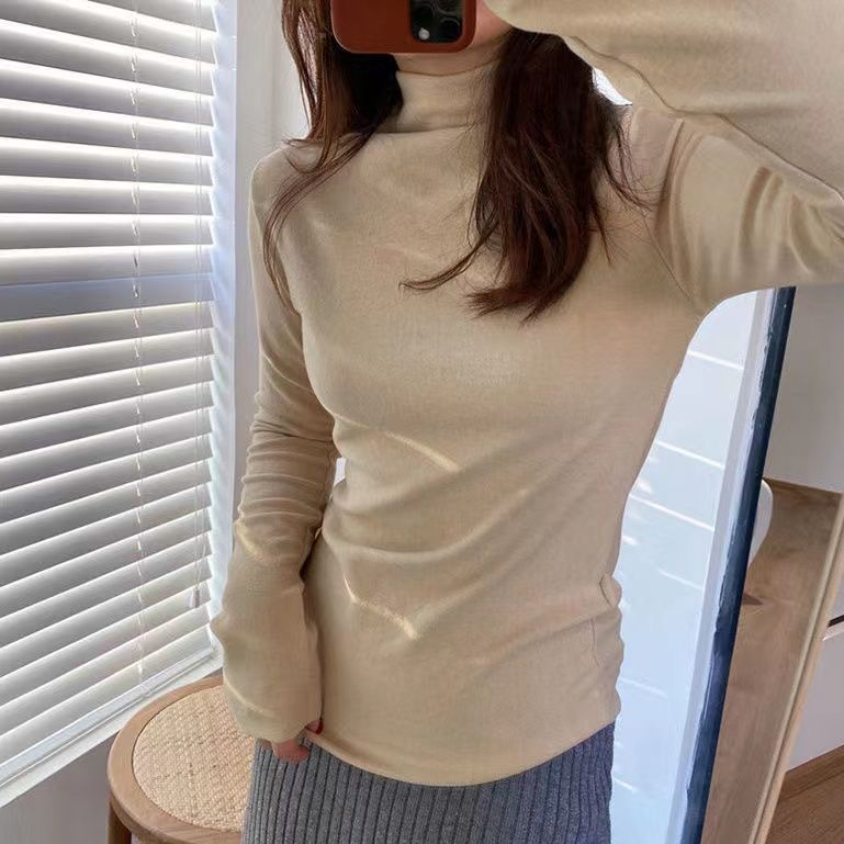 秋冬季新款德絨修身保暖純色T恤女半高領打底衫上衣女