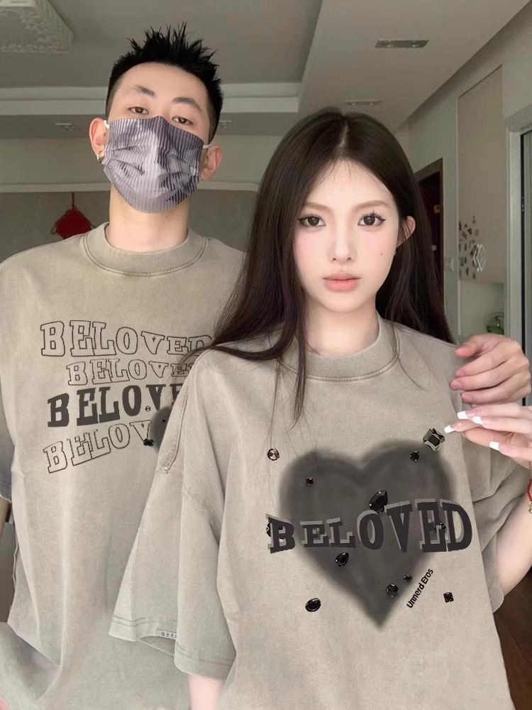 超火情侶裝潮牌高級感早春夏裝t恤短袖2024新款不一樣純棉女衣服