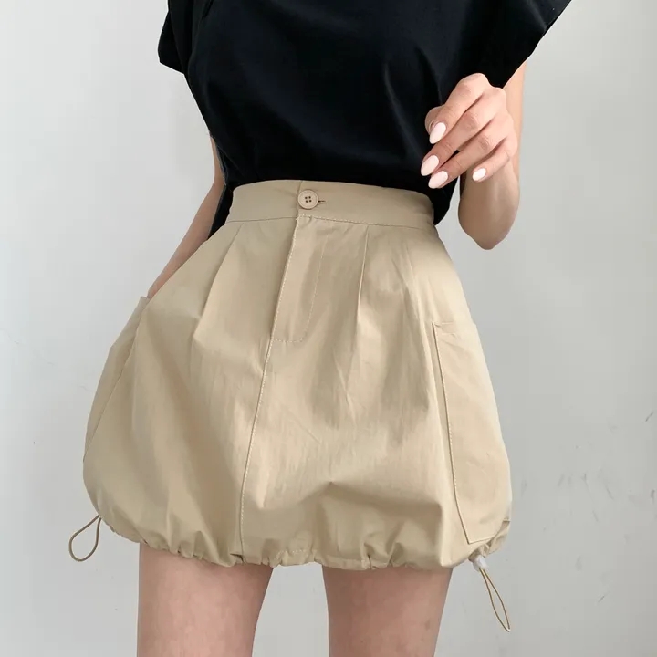 chic Korean style new niche design work wear drawstring high waist short skirt flower bud skirt A-line skirt